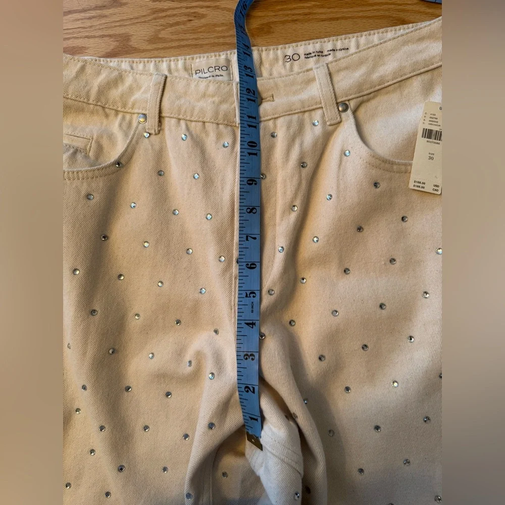 NWT Anthropologie Pilcro Sparkle Relaxed Wide Leg Cuff Jeans Ivory 30